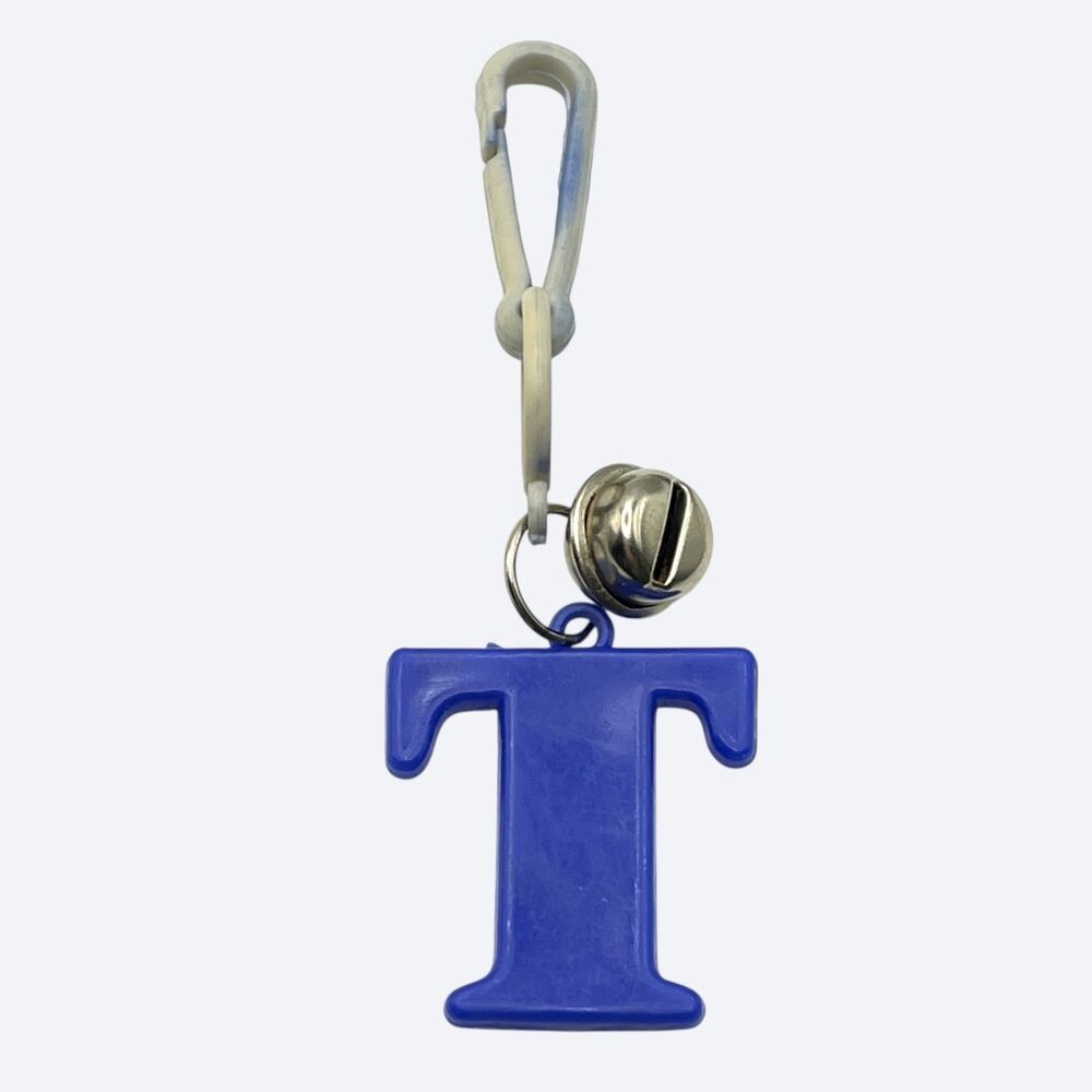 Vintage 1980s Bell Charm Letter T Blue Necklace Clip Toy Prize Alphabet Initial